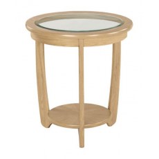 Nathan Shadows Glass Top Round Lamp Table. Oak Finish.