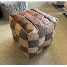 Vintage Patchwork Wool Bean Bag with Leather Top
