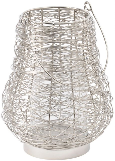 Polished Silver Woven Small Lantern With Handle