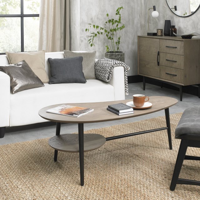 The Loft Collection Loft Vintage Weathered Oak Shaped Coffee Table