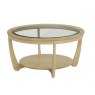 Nathan Shadows Glass Top Round Coffee Table. Oak Finish.